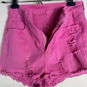 SHEIN Pink Distressed Jean Shorts
